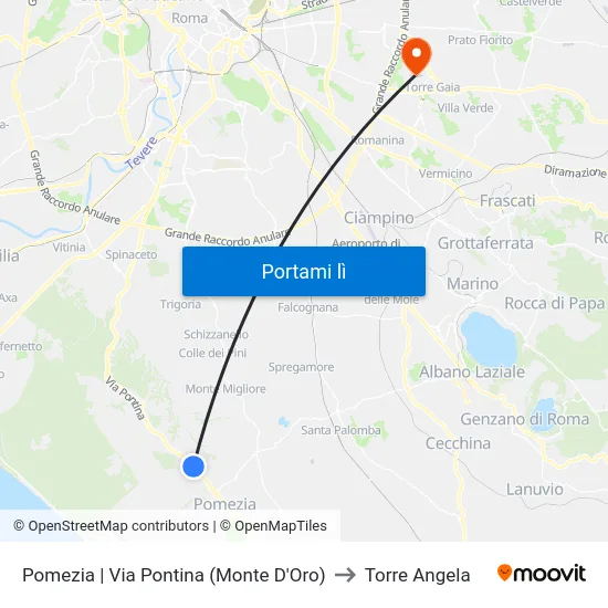 Pomezia | Via Pontina (Monte D'Oro) to Torre Angela map