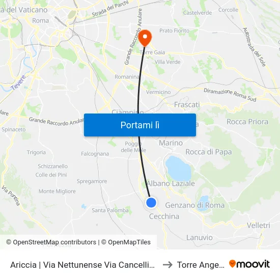 Ariccia | Via Nettunense Via Cancelliera to Torre Angela map