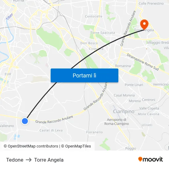 Tedone to Torre Angela map