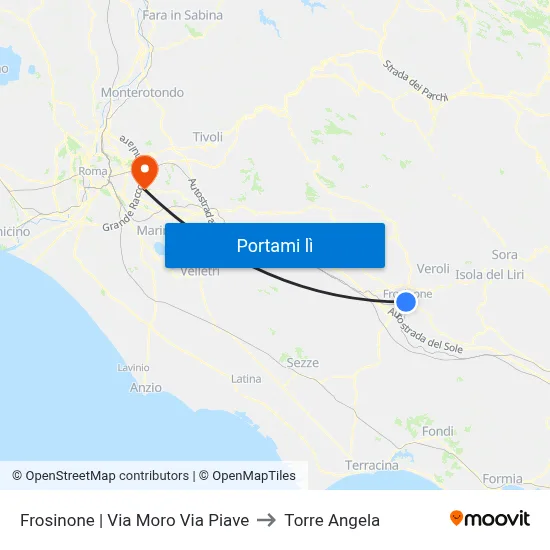 Frosinone | Via Moro Via Piave to Torre Angela map