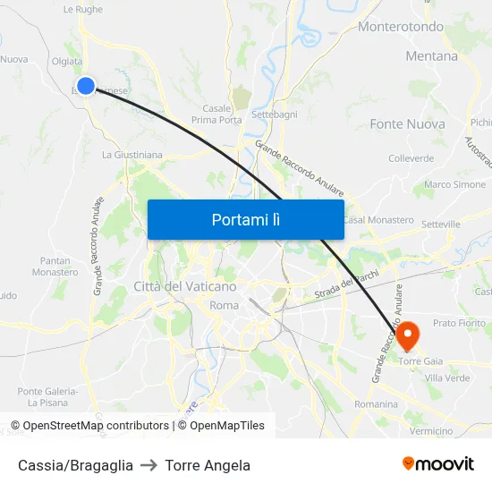 Cassia/Bragaglia to Torre Angela map