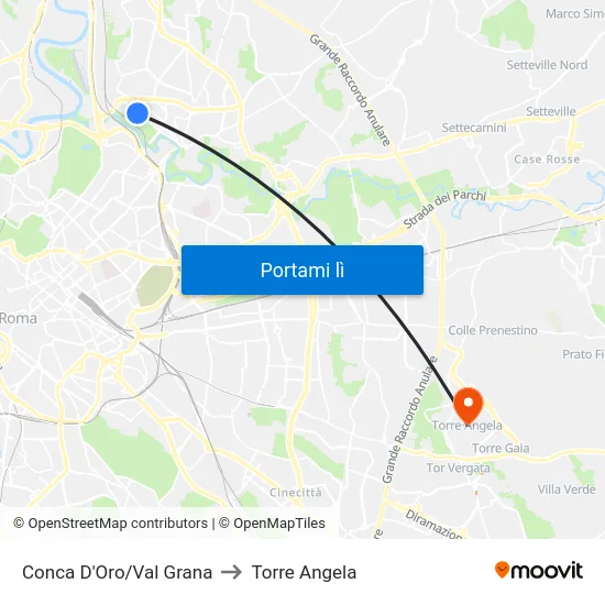 Conca D'Oro/Val Grana to Torre Angela map