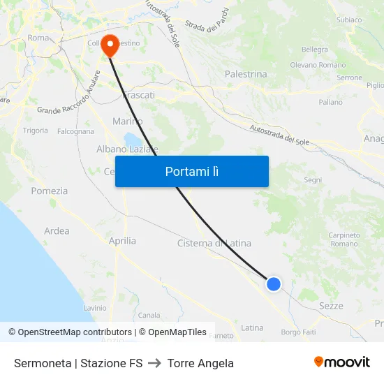 Sermoneta | Stazione FS to Torre Angela map