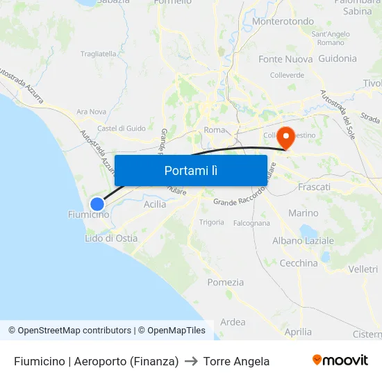 Fiumicino | Aeroporto (Finanza) to Torre Angela map