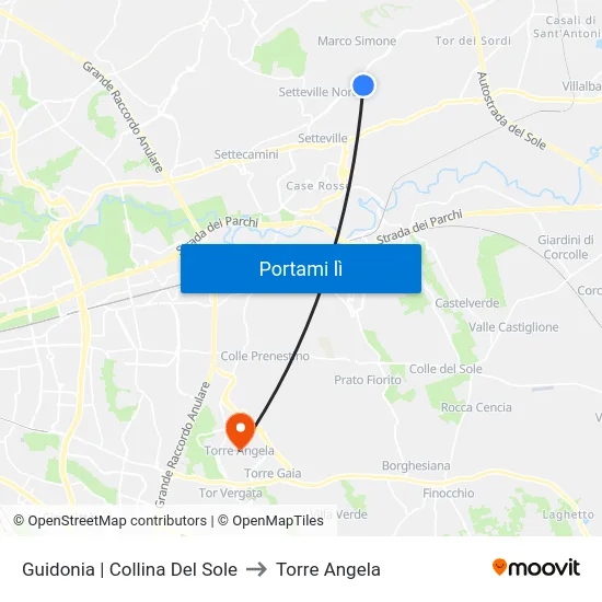 Guidonia | Collina Del Sole to Torre Angela map