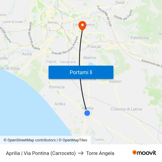 Aprilia | Via Pontina (Carroceto) to Torre Angela map