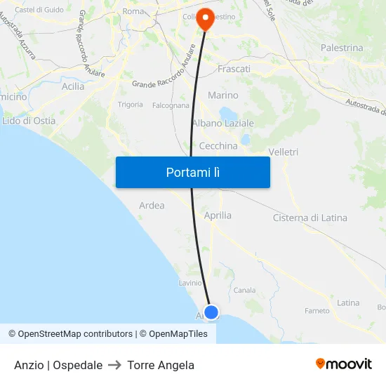 Anzio | Ospedale to Torre Angela map
