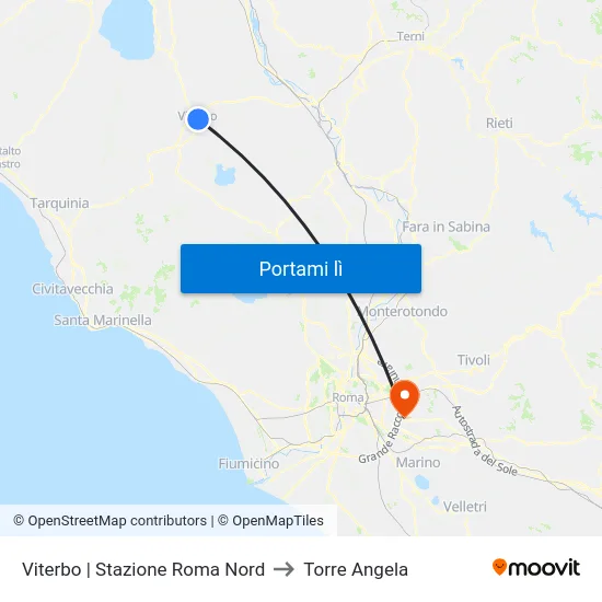 Viterbo | Stazione Roma Nord to Torre Angela map