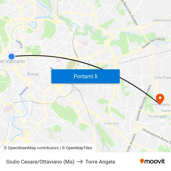 Giulio Cesare/Ottaviano (Ma) to Torre Angela map