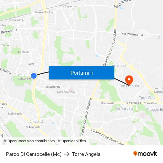 Parco Di Centocelle (Mc) to Torre Angela map