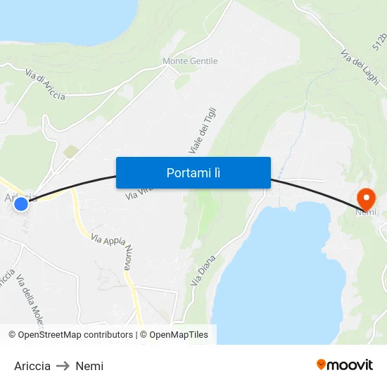 Ariccia to Nemi map