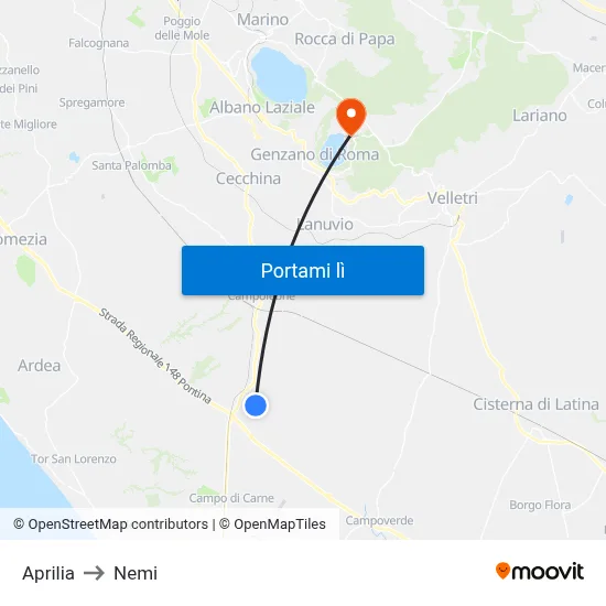 Aprilia to Nemi map