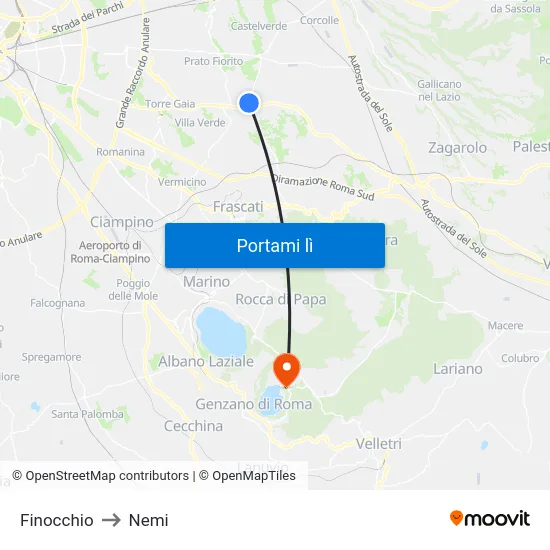 Finocchio to Nemi map