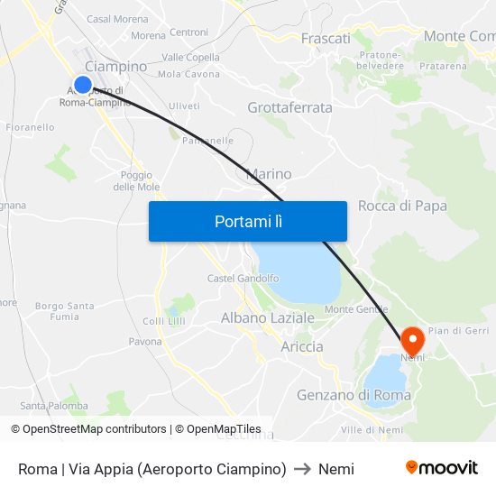 Roma | Via Appia (Aeroporto Ciampino) to Nemi map