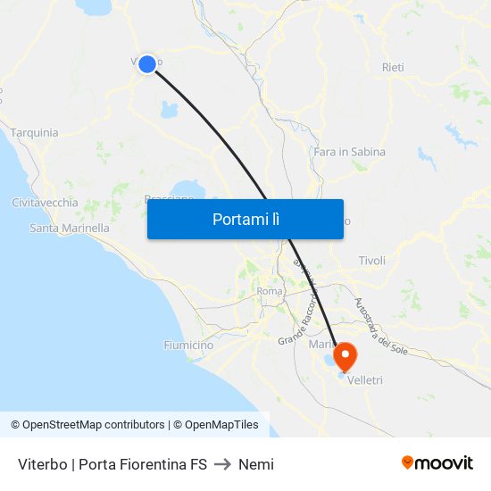 Viterbo | Porta Fiorentina FS to Nemi map