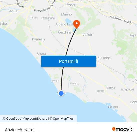 Anzio to Nemi map