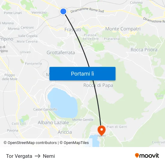 Tor Vergata to Nemi map