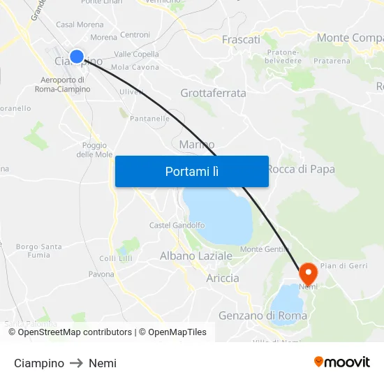 Ciampino to Nemi map