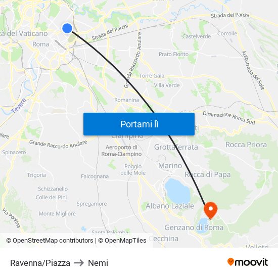 Ravenna/Piazza to Nemi map