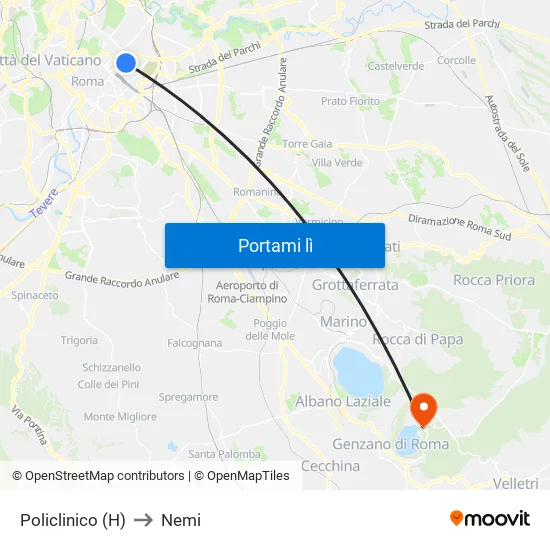 Policlinico (H) to Nemi map