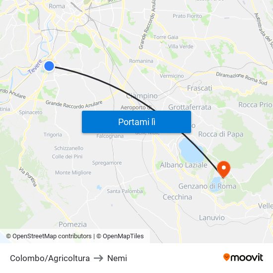 Colombo/Agricoltura to Nemi map