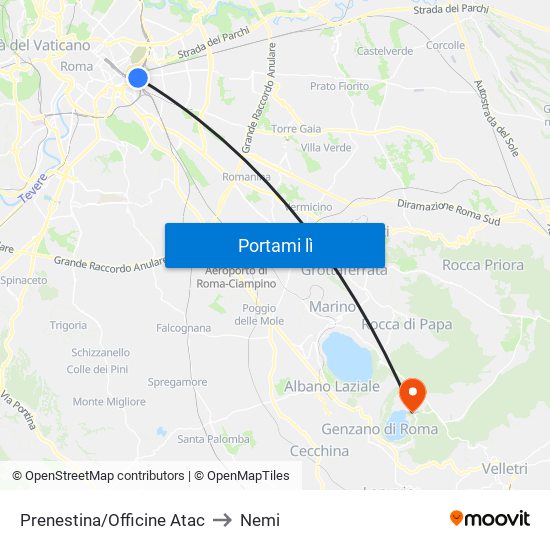 Prenestina/Officine Atac to Nemi map