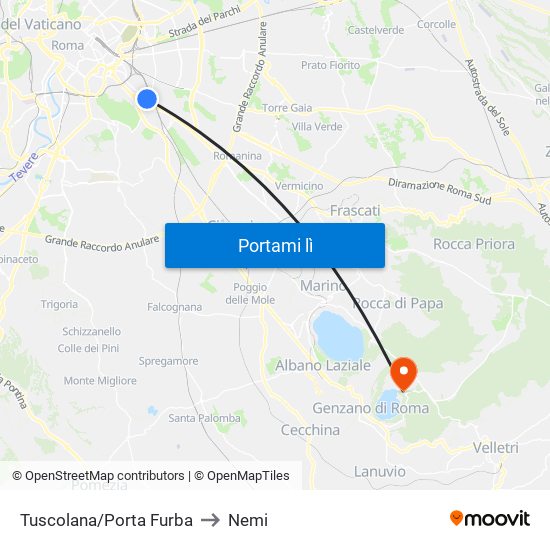 Tuscolana/Porta Furba to Nemi map
