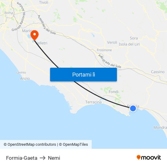 Formia-Gaeta to Nemi map