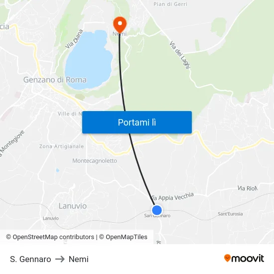 S. Gennaro to Nemi map