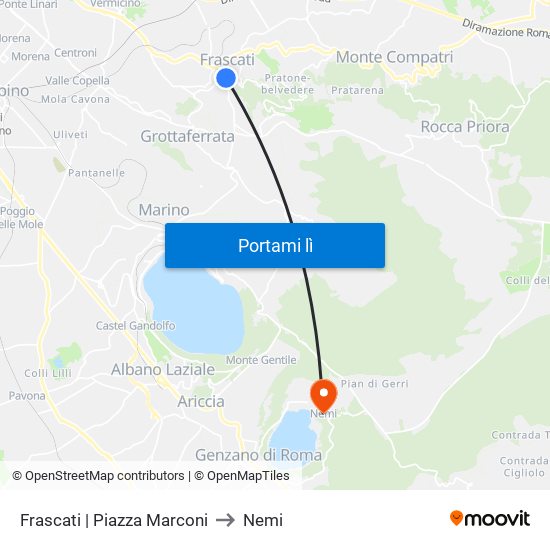 Frascati | Piazza Marconi to Nemi map