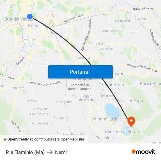 P.le Flaminio (Ma) to Nemi map