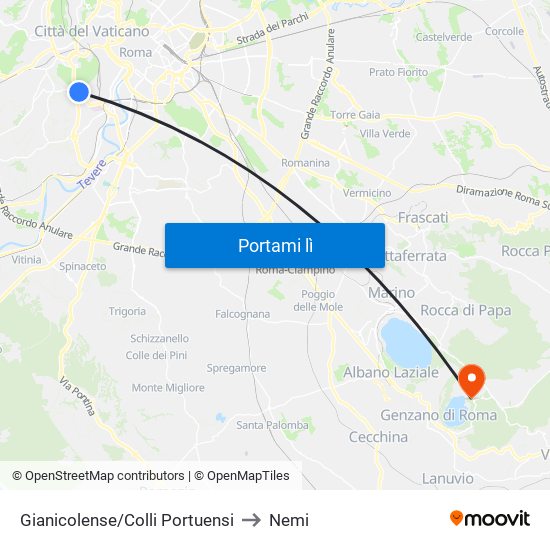 Gianicolense/Colli Portuensi to Nemi map