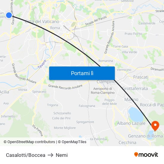 Casalotti/Boccea to Nemi map