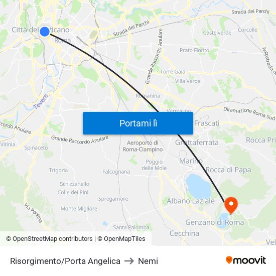 Risorgimento/Porta Angelica to Nemi map