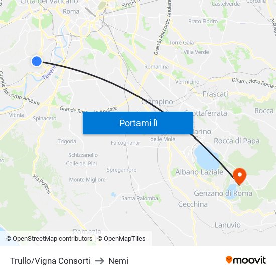 Trullo/Vigna Consorti to Nemi map