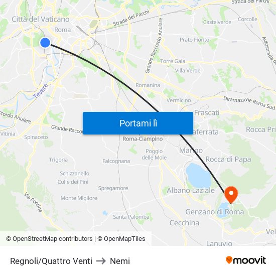 Regnoli/Quattro Venti to Nemi map