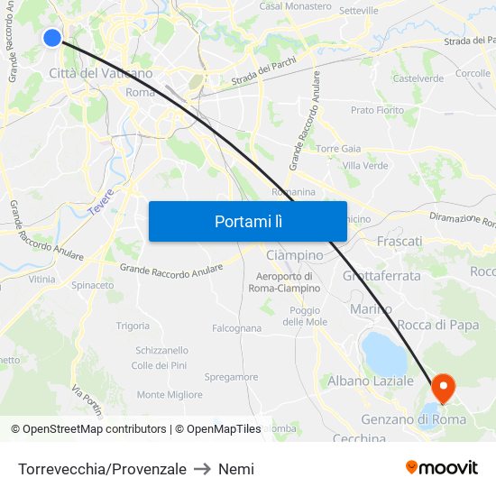 Torrevecchia/Provenzale to Nemi map