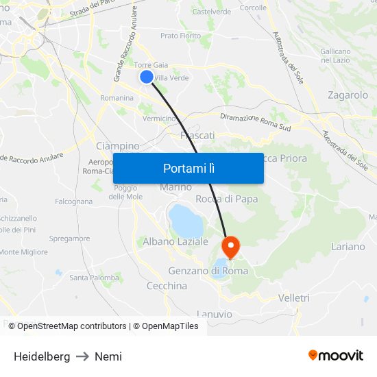 Heidelberg to Nemi map