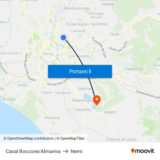 Casal Boccone/Almaviva to Nemi map