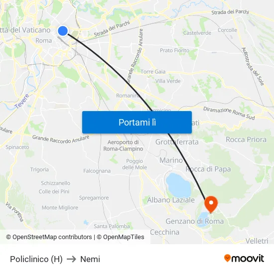 Policlinico (H) to Nemi map