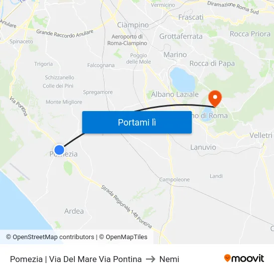 Pomezia | Via Del Mare Via Pontina to Nemi map