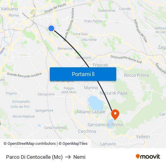 Parco Di Centocelle (Mc) to Nemi map