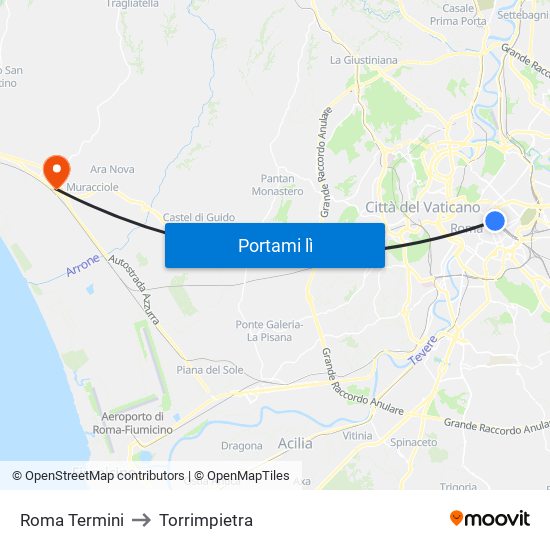 Roma Termini to Torrimpietra map