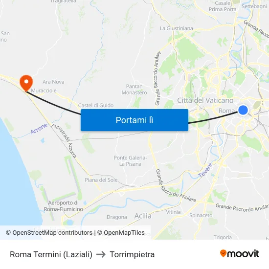 Roma Termini (Laziali) to Torrimpietra map
