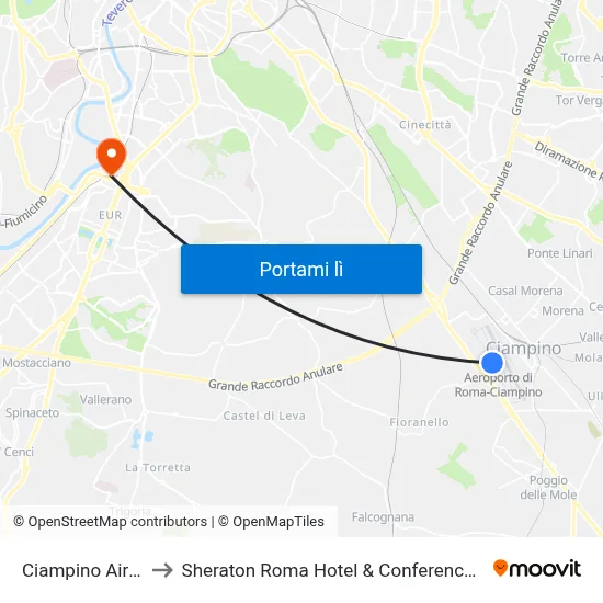 Ciampino Airport to Sheraton Roma Hotel & Conference Center map