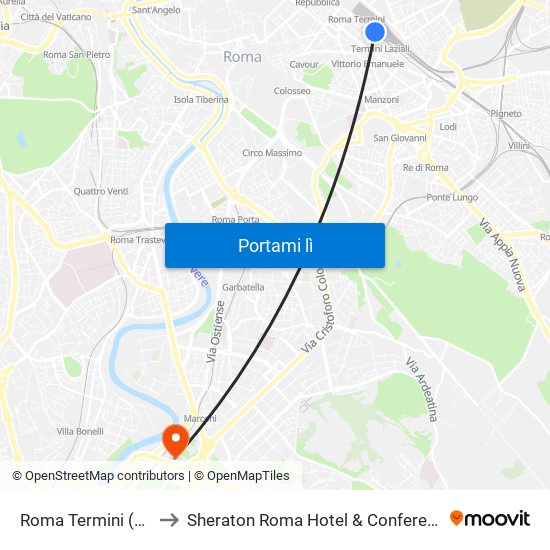 Roma Termini (Laziali) to Sheraton Roma Hotel & Conference Center map