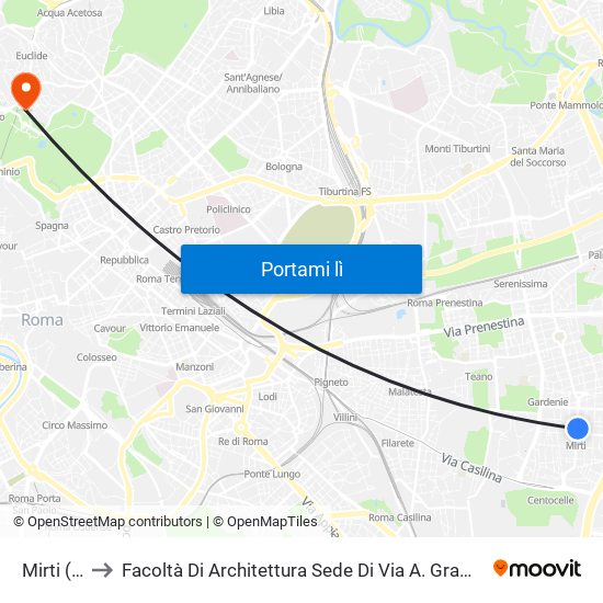 Mirti (Mc) to Facoltà Di Architettura Sede Di Via A. Gramsci “Valle Giulia” map