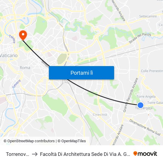 Torrenova (Mc) to Facoltà Di Architettura Sede Di Via A. Gramsci “Valle Giulia” map