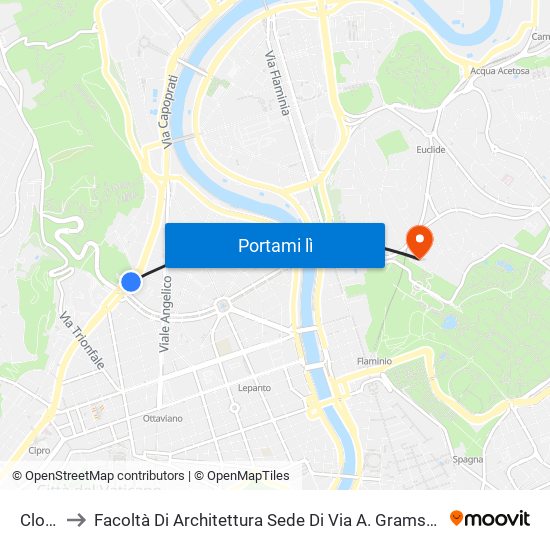 Clodio to Facoltà Di Architettura Sede Di Via A. Gramsci “Valle Giulia” map
