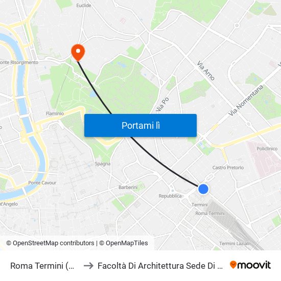 Roma Termini (Airport Shuttles) to Facoltà Di Architettura Sede Di Via A. Gramsci “Valle Giulia” map